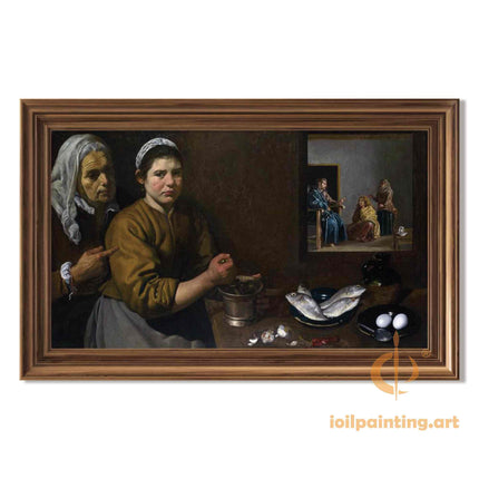 "Diego Velázquez's 'The Kitchen Maid with Still Life' - Hand-Painted Baroque Oil Painting Reproduction"