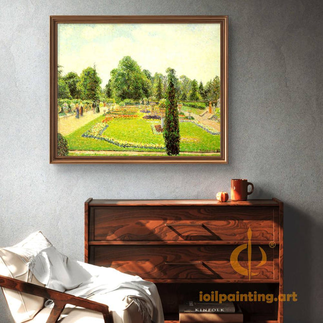 "Camille Pissarro's 'Serene Garden Path' - Hand-Painted Impressionist Oil Painting Reproduction"