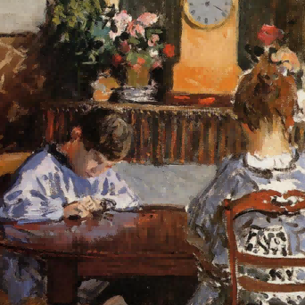 "Camille Pissarro's 'Quiet Family Moment' - Hand-Painted Impressionist Oil Painting Reproduction"
