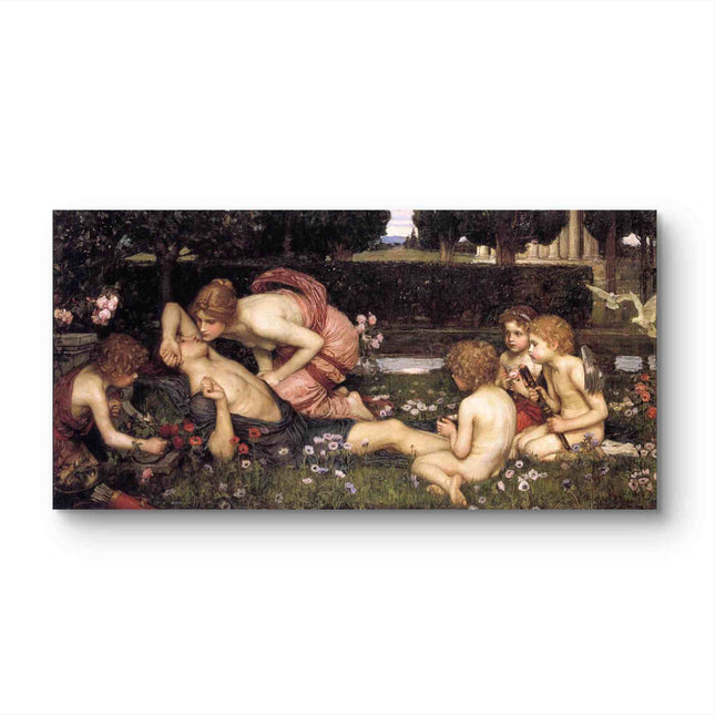"John William Waterhouse's 'Tender Garden Embrace' - Hand-Painted Oil Painting Reproduction"