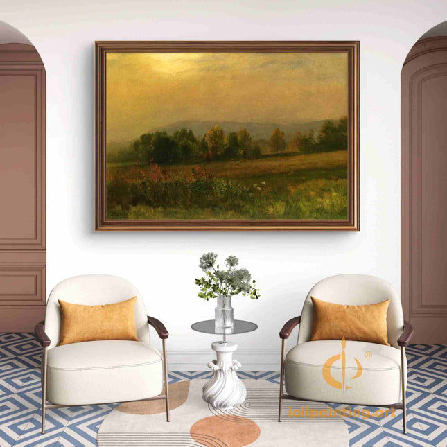 "Albert BIerstadt's 'Golden Hour Pastoral' - Hand-Painted Landscape Oil Painting Reproduction"