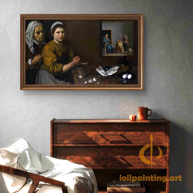"Diego Velázquez's 'The Kitchen Maid with Still Life' - Hand-Painted Baroque Oil Painting Reproduction"