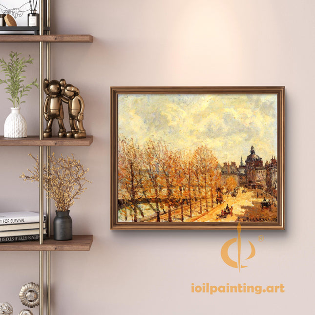 "Camille Pissarro's 'Autumn Boulevard with Horse-Drawn Carriages' - Hand-Painted Oil Painting Reproduction"