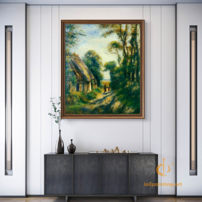 "Pierre-Auguste Renoir's 'Country Lane with Thatched Cottage' - Premium Hand-Painted Oil Painting Reproduction"