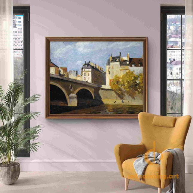 "Edward Hopper's 'Golden Hour at the Stone Bridge' - Hand-Painted Oil Painting Reproduction"