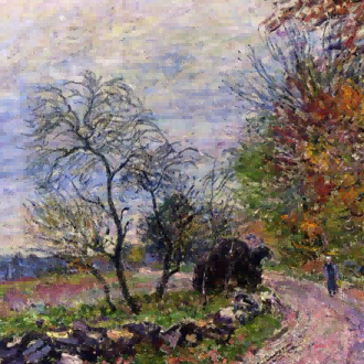 "Alfred Sisley's 'Autumn Country Path' - Hand-Painted Impressionist Oil Painting Reproduction"