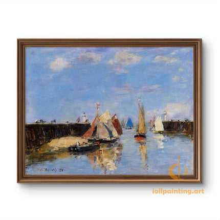 "Eugène Boudin's 'Sunlit Harbor with Colorful Sailboats' - Hand-Painted Oil Painting Reproduction"