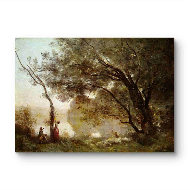 "Camille Corot's 'Serene Landscape with Figures Under Majestic Trees' - Hand-Painted Oil Painting Reproduction"