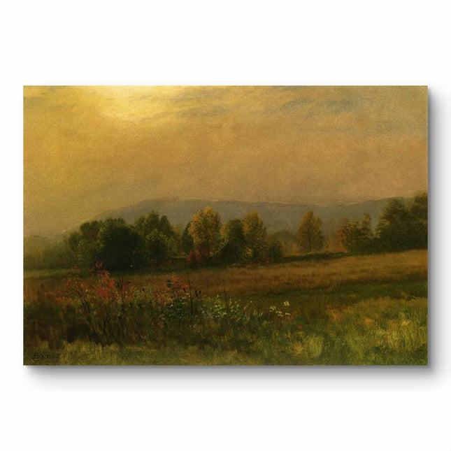 "Albert BIerstadt's 'Golden Hour Pastoral' - Hand-Painted Landscape Oil Painting Reproduction"