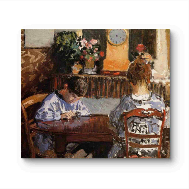 "Camille Pissarro's 'Quiet Family Moment' - Hand-Painted Impressionist Oil Painting Reproduction"