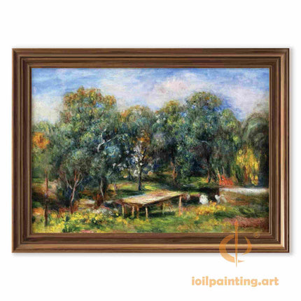 "Pierre-Auguste Renoir's 'Sunlit Grove with Rustic Table' - Premium Hand-Painted Oil Painting Reproduction"
