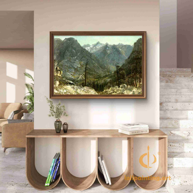 "Albert Bierstadt's 'Mountain Majesty' - Hand-Painted Landscape Oil Painting Reproduction"