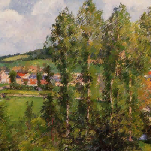 "Camille Pissarro's 'Village Through the Trees' - Hand-Painted Impressionist Oil Painting Reproduction"