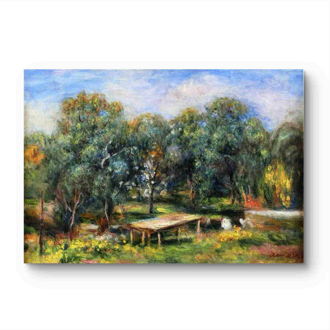 "Pierre-Auguste Renoir's 'Sunlit Grove with Rustic Table' - Premium Hand-Painted Oil Painting Reproduction"