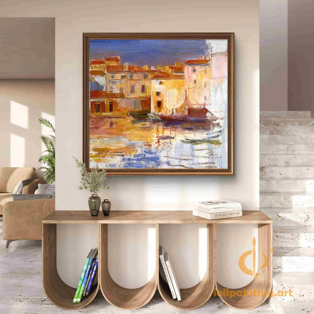 "Eugène Boudin's 'Seaside Village' - Premium Hand-Painted Coastal Oil Painting Reproduction"