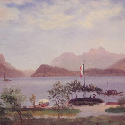 "Albert BIerstadt's 'Italian Lakeside Serenity' - Hand-Painted Impressionist Oil Painting Reproduction"