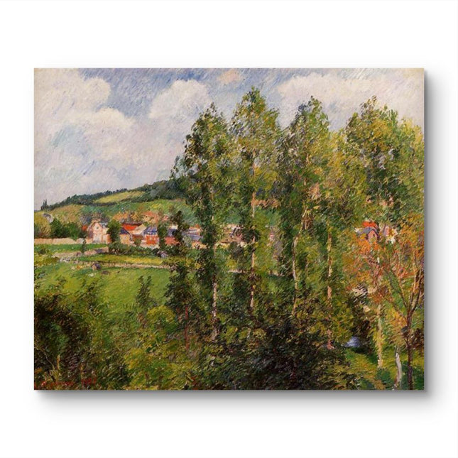 "Camille Pissarro's 'Village Through the Trees' - Hand-Painted Impressionist Oil Painting Reproduction"