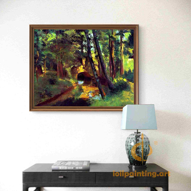 "Camille Pissarro's 'Sunlit Forest Path with Stone Archway' - Hand-Painted Oil Painting Reproduction"