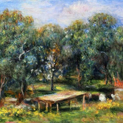 "Pierre-Auguste Renoir's 'Sunlit Grove with Rustic Table' - Premium Hand-Painted Oil Painting Reproduction"