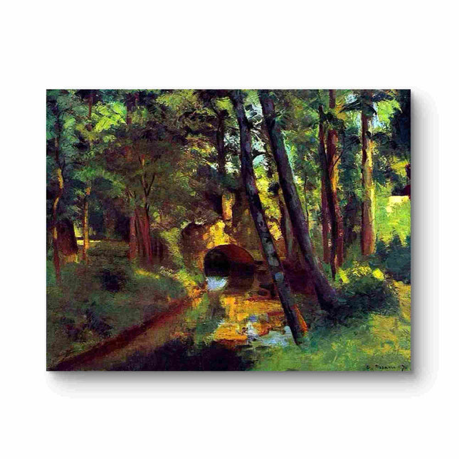 "Camille Pissarro's 'Sunlit Forest Path with Stone Archway' - Hand-Painted Oil Painting Reproduction"