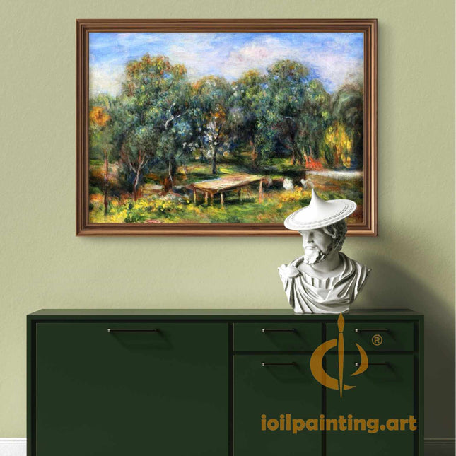 "Pierre-Auguste Renoir's 'Sunlit Grove with Rustic Table' - Premium Hand-Painted Oil Painting Reproduction"