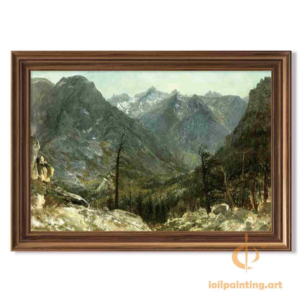 "Albert Bierstadt's 'Mountain Majesty' - Hand-Painted Landscape Oil Painting Reproduction"