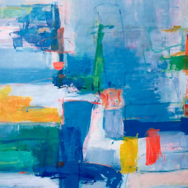 "Modern Abstract Oil Painting - Bold Color Explosion in Blue, Yellow & Red | Handmade Contemporary Wall Art"