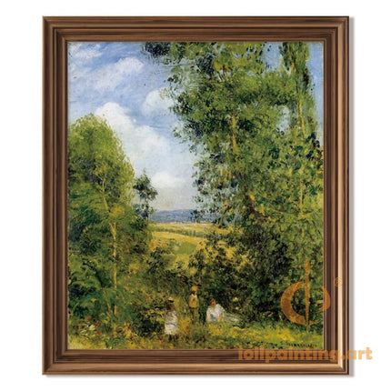 "Camille Pissarro's 'Children Playing in Sunlit Orchard' - Hand-Painted Impressionist Oil Painting Reproduction"