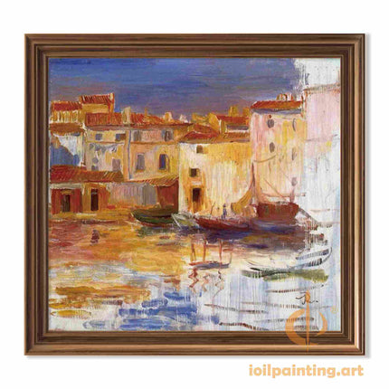 "Eugène Boudin's 'Seaside Village' - Premium Hand-Painted Coastal Oil Painting Reproduction"