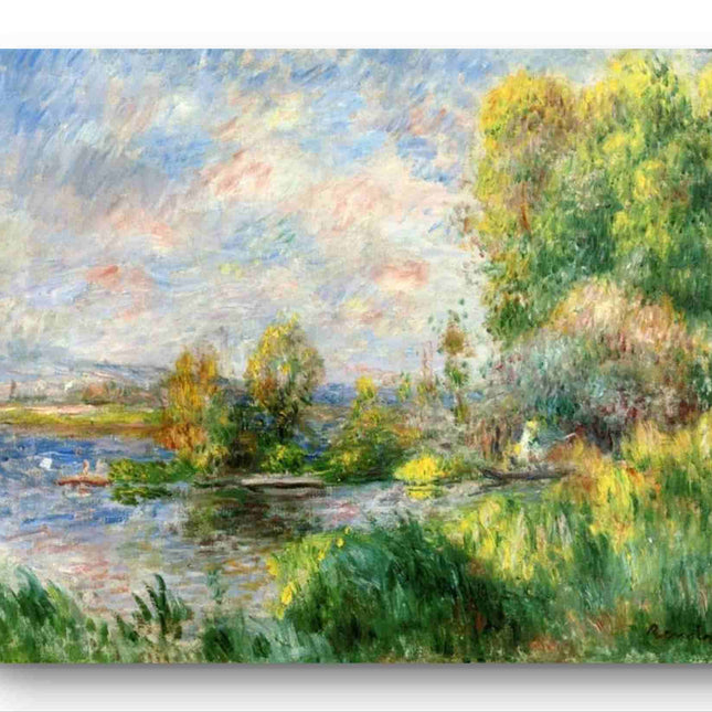 "Claude Monet Inspired 'Serene Lakeside Landscape' - Premium Hand-Painted Oil Reproduction on Canvas"