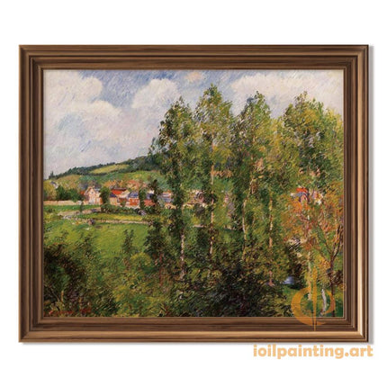 "Camille Pissarro's 'Village Through the Trees' - Hand-Painted Impressionist Oil Painting Reproduction"