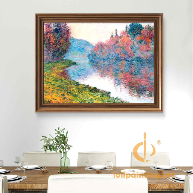 "Claude Monet Inspired 'Autumn River Serenity' - Premium Hand-Painted Oil Reproduction on Canvas"