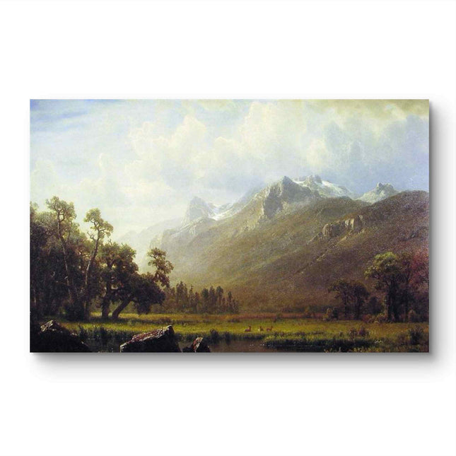 "Albert Bierstadt's 'Alpine Serenity' - Hand-Painted Mountain Landscape Oil Painting Reproduction"