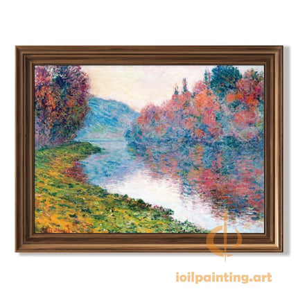 "Claude Monet Inspired 'Autumn River Serenity' - Premium Hand-Painted Oil Reproduction on Canvas"