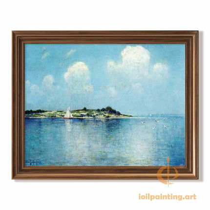 "Julian Onderdonk's 'Tranquil Sailing at Dusk' Oil Painting Reproduction - Serene Seascape with Sailboat"
