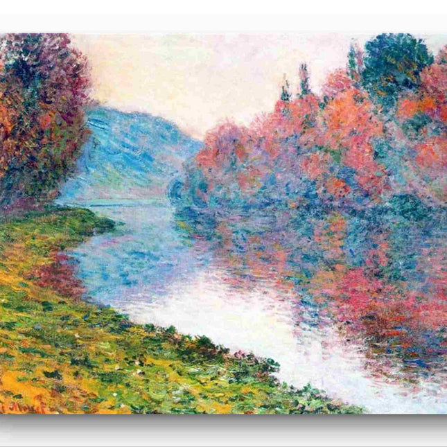 "Claude Monet Inspired 'Autumn River Serenity' - Premium Hand-Painted Oil Reproduction on Canvas"