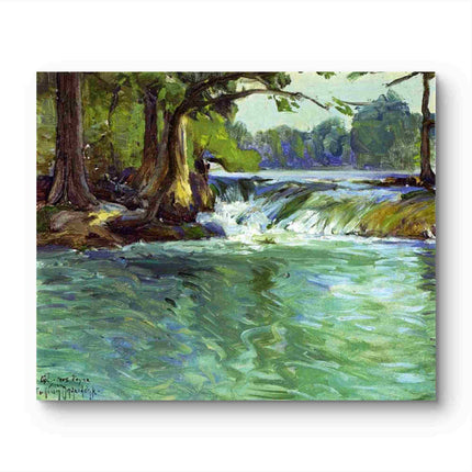 "Julian Onderdonk's 'Serene Forest Waterfall' Oil Painting Reproduction - Lush Landscape with Crystal Waters"