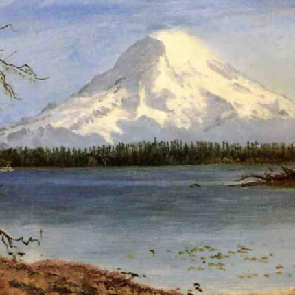 "Albert Bierstadt's 'Alpine Majesty' - Hand-Painted Mountain Landscape Oil Painting Reproduction"