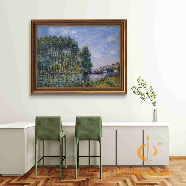 "Claude Monet Inspired 'Serene Riverside Landscape' - Premium Hand-Painted Oil Reproduction on Canvas"