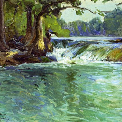 "Julian Onderdonk's 'Serene Forest Waterfall' Oil Painting Reproduction - Lush Landscape with Crystal Waters"