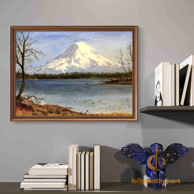 "Albert Bierstadt's 'Alpine Majesty' - Hand-Painted Mountain Landscape Oil Painting Reproduction"