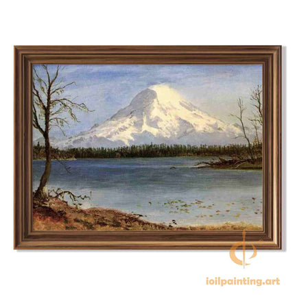 "Albert Bierstadt's 'Alpine Majesty' - Hand-Painted Mountain Landscape Oil Painting Reproduction"