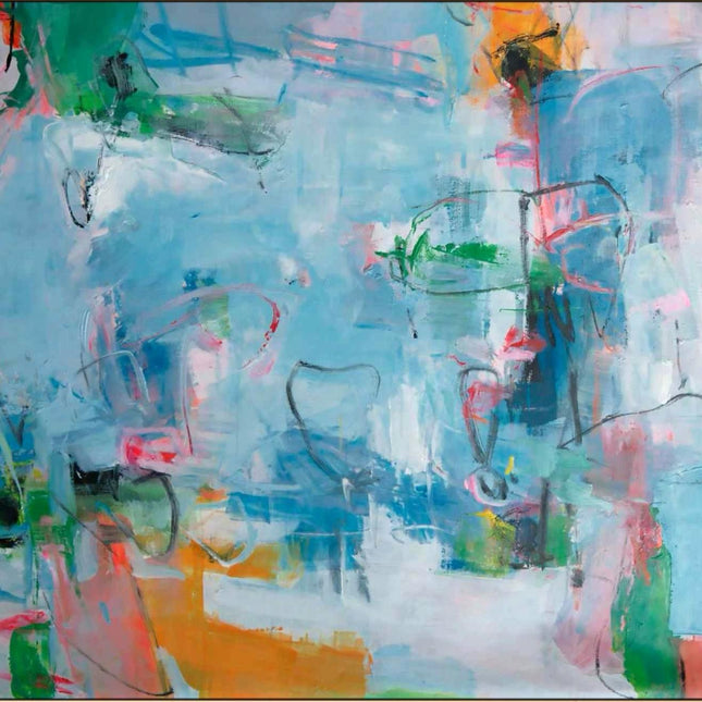 "Contemporary Abstract Oil Painting - Vibrant Blue & Green Color Flow with Pink Accents | Handmade Textured Canvas Art"