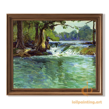 "Julian Onderdonk's 'Serene Forest Waterfall' Oil Painting Reproduction - Lush Landscape with Crystal Waters"