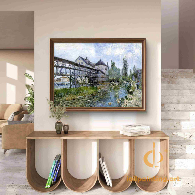"Alfred Sisley's 'Riverside Mill' - Hand-Painted Impressionist Oil Painting Reproduction"