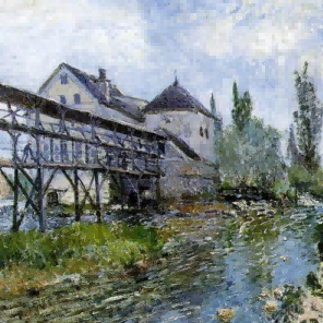 "Alfred Sisley's 'Riverside Mill' - Hand-Painted Impressionist Oil Painting Reproduction"