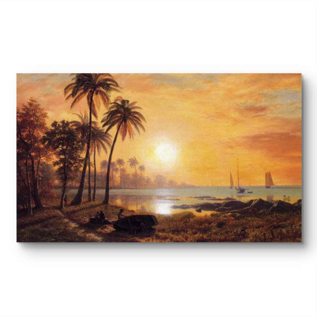 "Albert Bierstadt's 'Tropical Sunset Serenity' - Hand-Painted Seascape Oil Painting Reproduction"