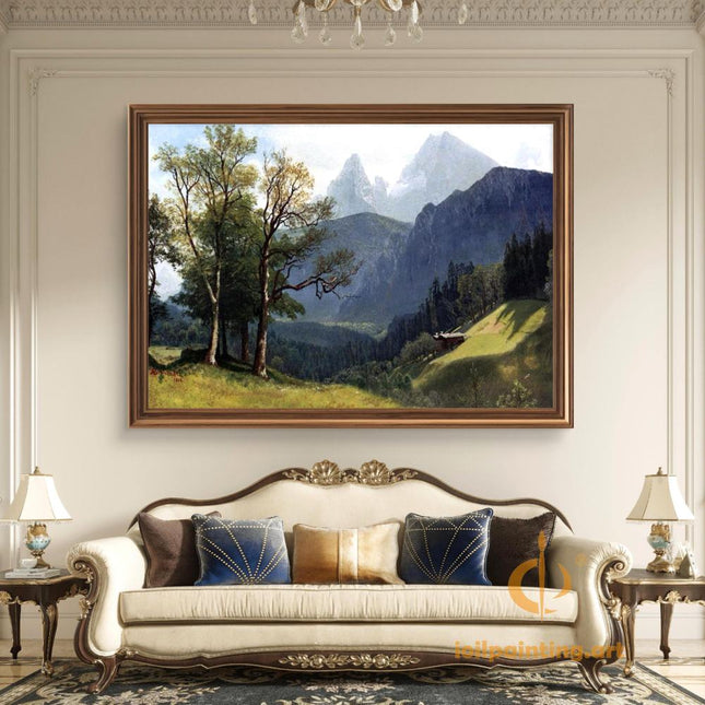 "Albert Bierstadt's 'Mountain Haven' - Hand-Painted Landscape Oil Painting Reproduction"