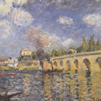 "Alfred Sisley's 'Stone Bridge Serenity' - Hand-Painted Impressionist Oil Painting Reproduction"
