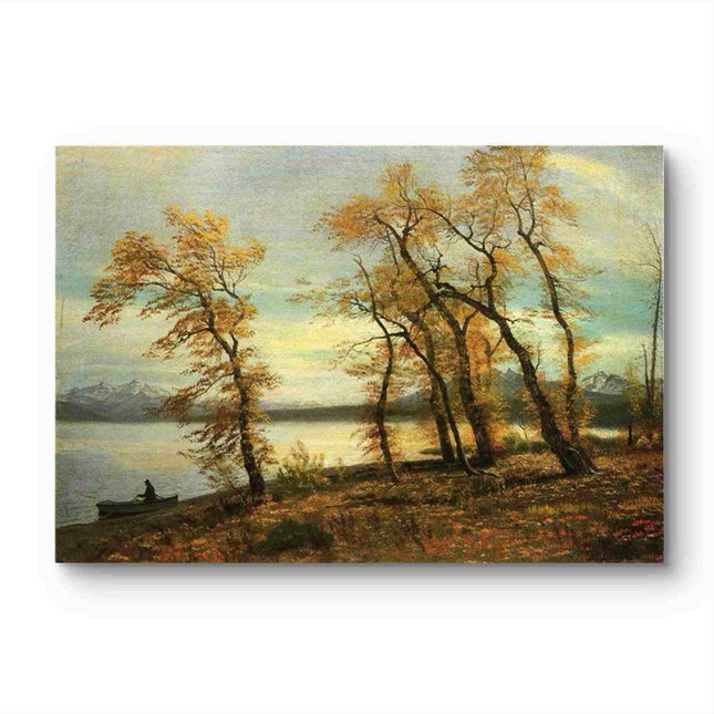 "Albert BIerstadt's 'Golden Autumn Lakeside' - Hand-Painted Landscape Oil Painting Reproduction"